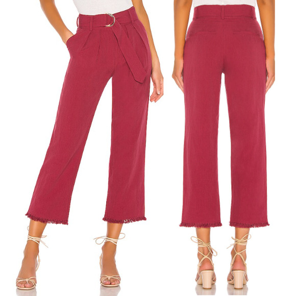 Tularosa Sophia Linen Blend High Waisted Tassel Fringe Hem Crop Pants Red Size M - Picture 1 of 9